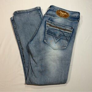 Platini Men’s Bootcut Jeans 36x32 Light Wash Faded Embroidered Pocket